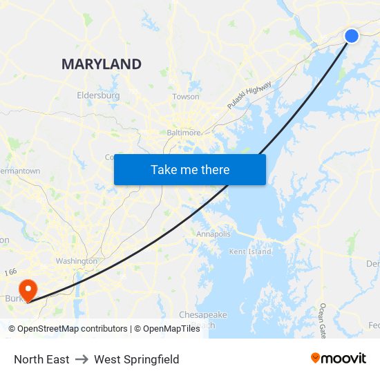 North East to West Springfield map