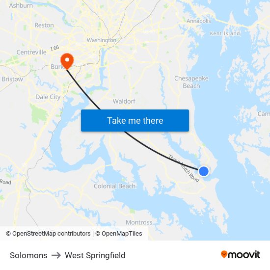 Solomons to West Springfield map