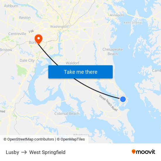 Lusby to West Springfield map