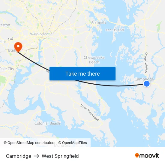 Cambridge to West Springfield map