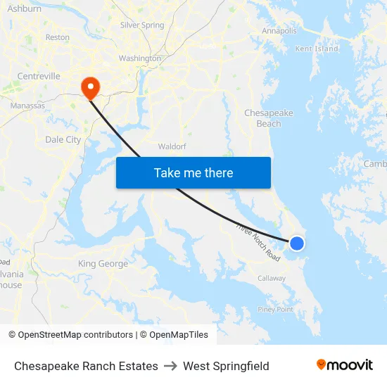 Chesapeake Ranch Estates to West Springfield map