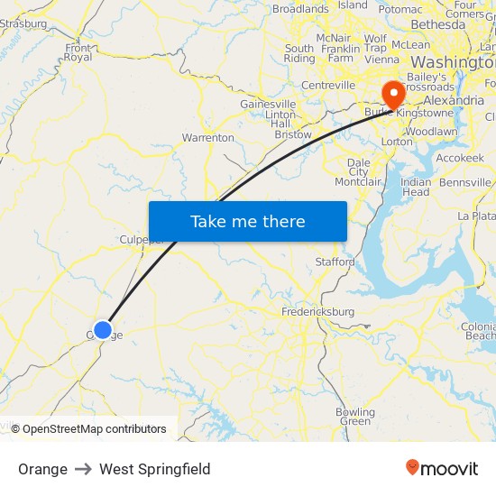 Orange to West Springfield map