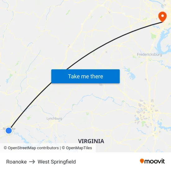 Roanoke to West Springfield map