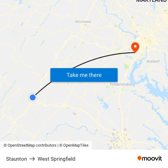 Staunton to West Springfield map