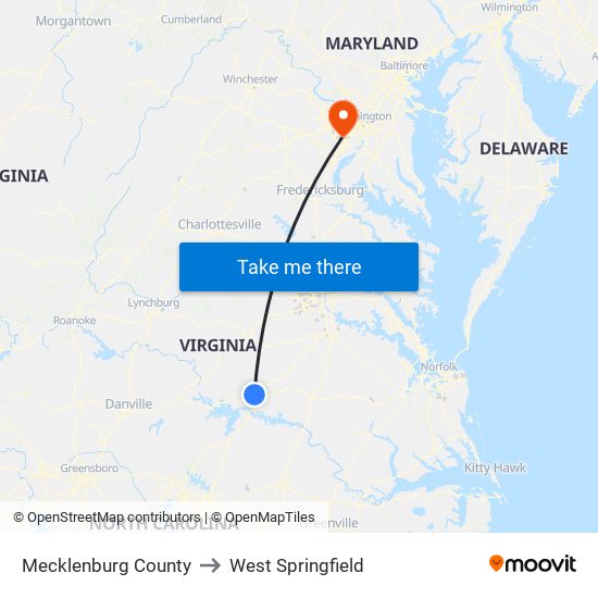 Mecklenburg County to West Springfield map