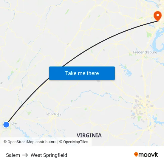 Salem to West Springfield map