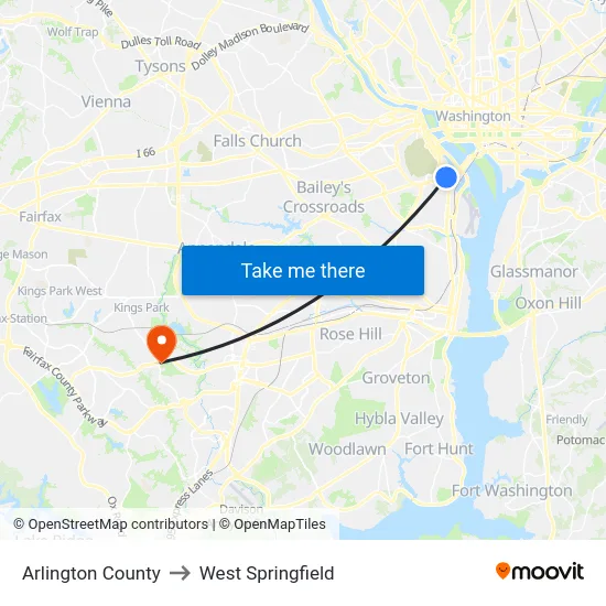 Arlington County to West Springfield map