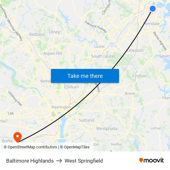 Baltimore Highlands to West Springfield map