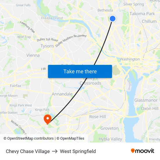 Chevy Chase Village to West Springfield map