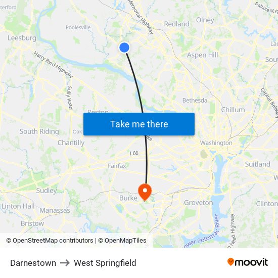 Darnestown to West Springfield map