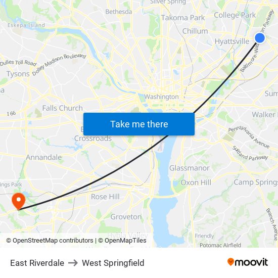 East Riverdale to West Springfield map