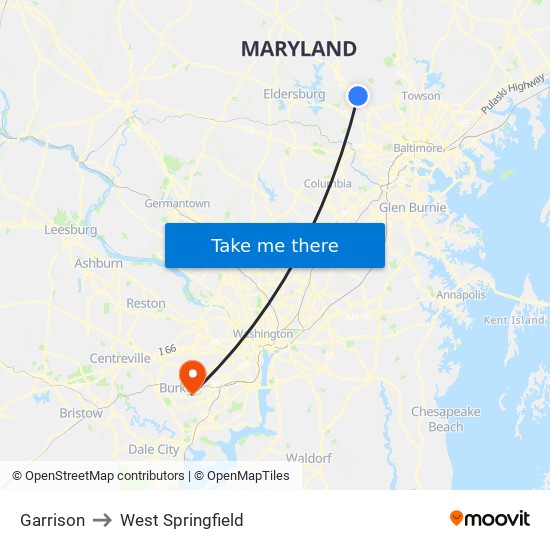 Garrison to West Springfield map