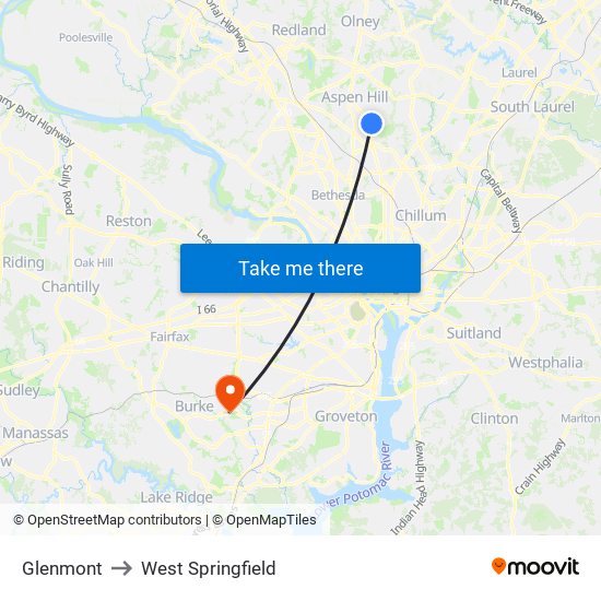 Glenmont to West Springfield map