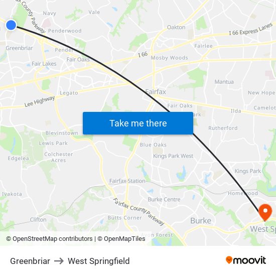 Greenbriar to West Springfield map