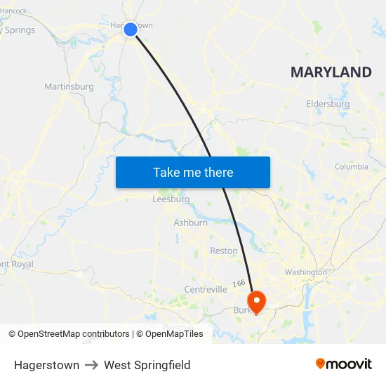 Hagerstown to West Springfield map
