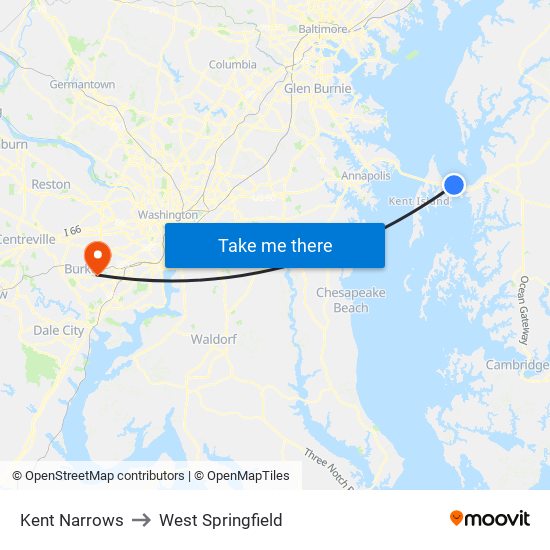 Kent Narrows to West Springfield map