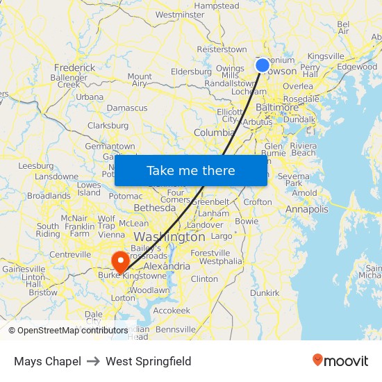 Mays Chapel to West Springfield map