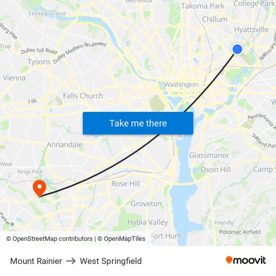 Mount Rainier to West Springfield map