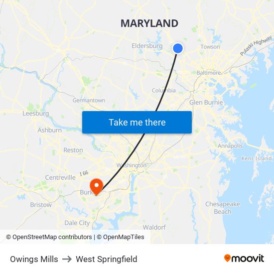 Owings Mills to West Springfield map