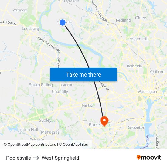 Poolesville to West Springfield map