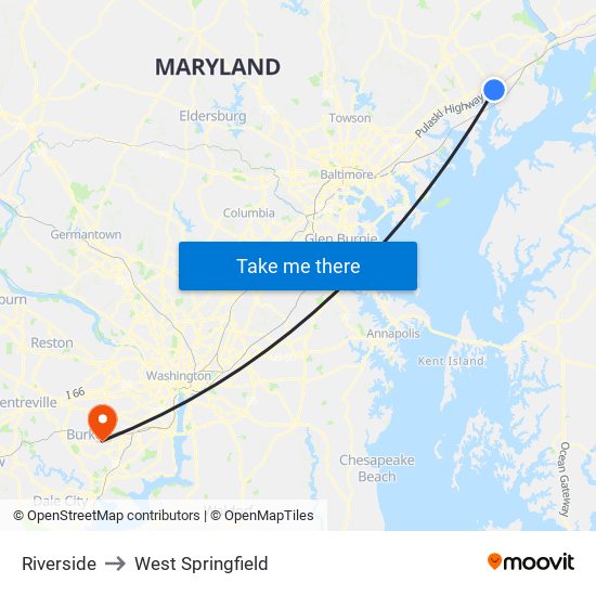 Riverside to West Springfield map