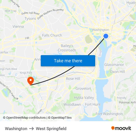 Washington to West Springfield map