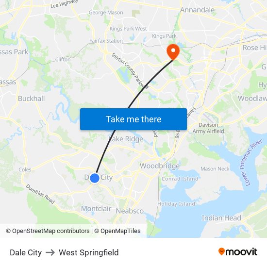 Dale City to West Springfield map