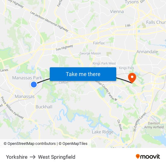 Yorkshire to West Springfield map