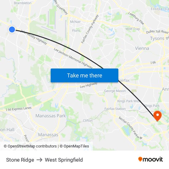 Stone Ridge to West Springfield map