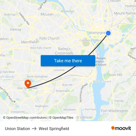 Union Station to West Springfield map