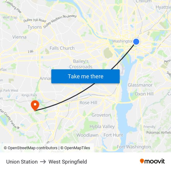 Union Station to West Springfield map