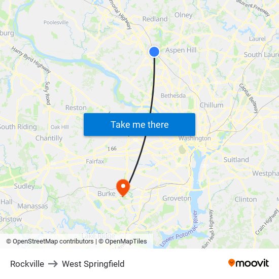 Rockville to West Springfield map