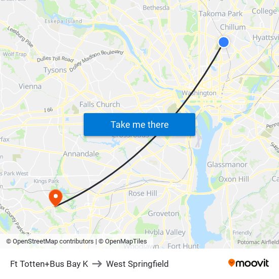 Fort Totten+Bay K to West Springfield map