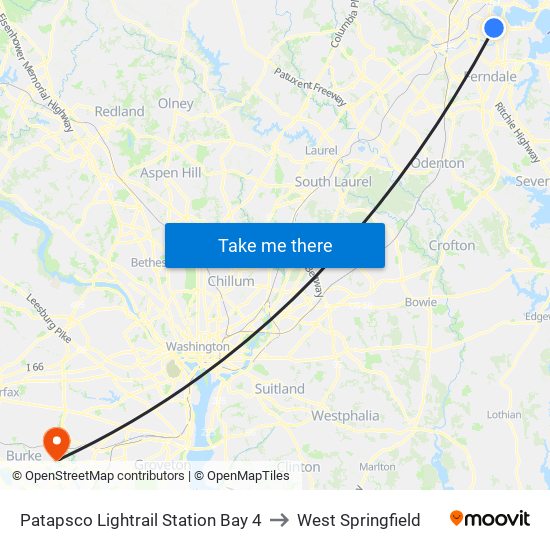 Patapsco Lightrail Station Bay 4 to West Springfield map