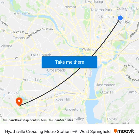 Hyattsville Crossing Metro Station to West Springfield map