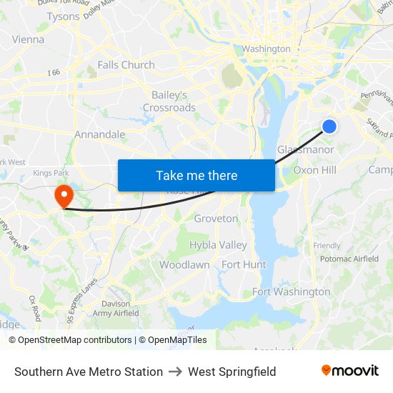 Southern Ave Metro Station to West Springfield map