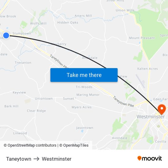 Taneytown to Westminster map