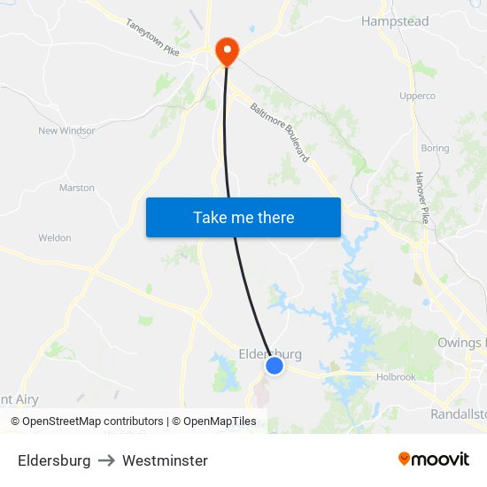 Eldersburg to Westminster map