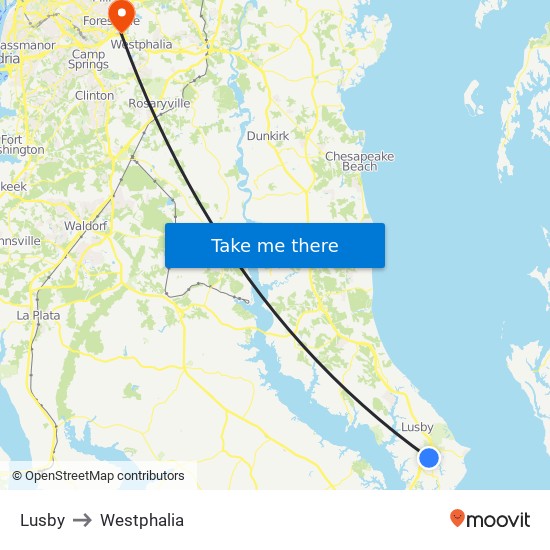 Lusby to Westphalia map