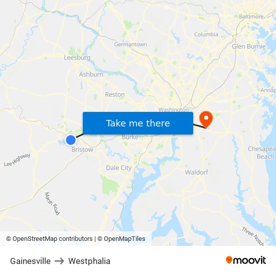 Gainesville to Westphalia map