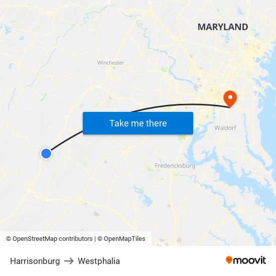 Harrisonburg to Westphalia map