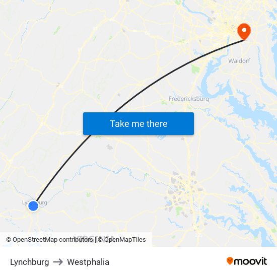 Lynchburg to Westphalia map