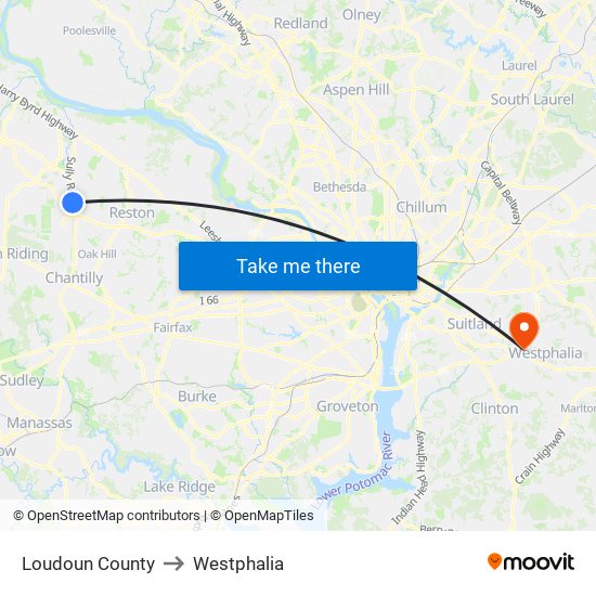 Loudoun County to Westphalia map