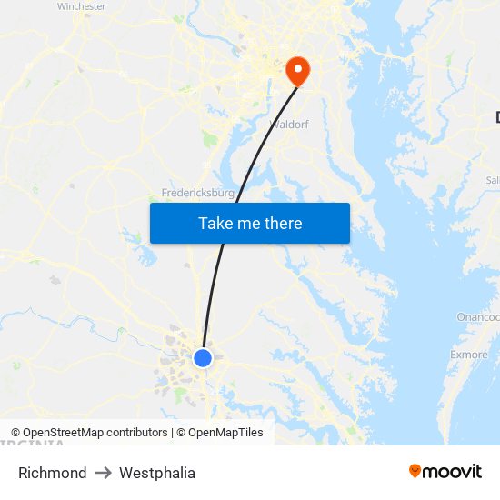 Richmond to Westphalia map