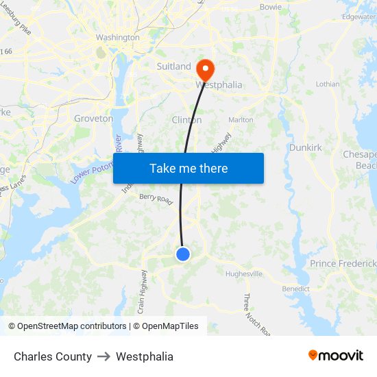 Charles County to Westphalia map