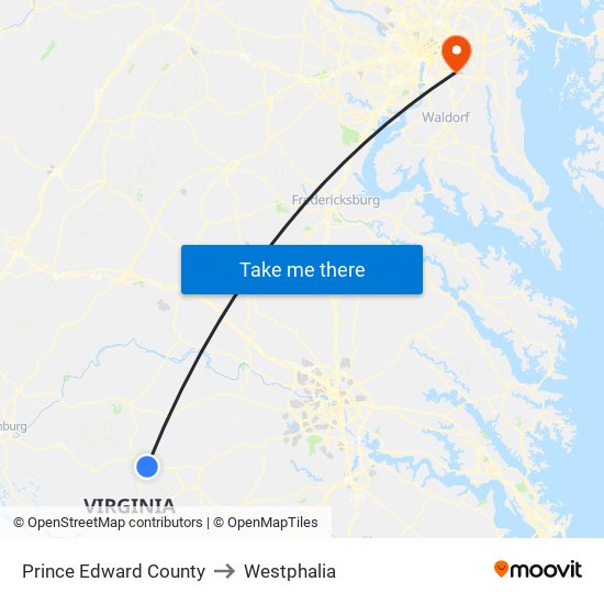 Prince Edward County to Westphalia map