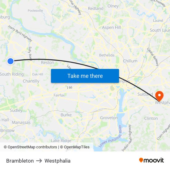 Brambleton to Westphalia map