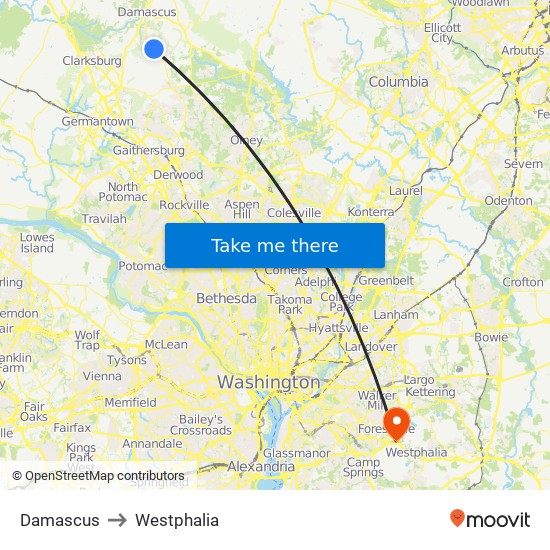 Damascus to Westphalia map