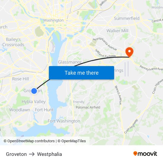 Groveton to Westphalia map