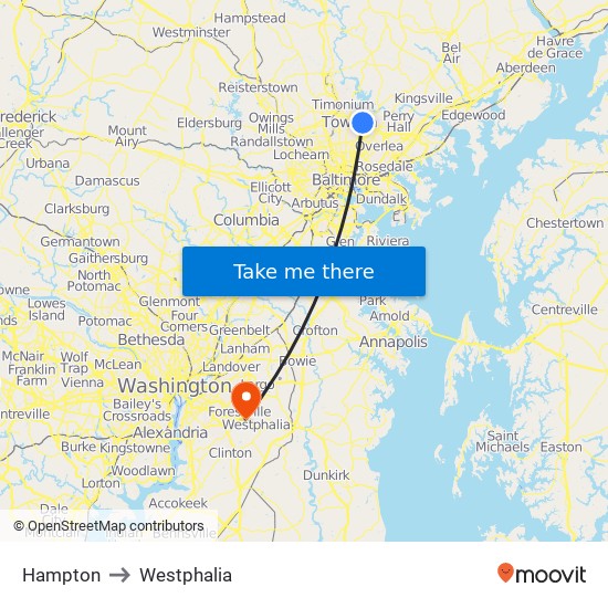 Hampton to Westphalia map